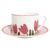 Xícaras Pires Tulipa Design Coreano Estilo Ins Rosa Conjunto de Xícara de Café Café da Manhã em Cerâmica Caneca Kawaii com Pires