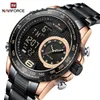 Orologi da uomo Naviforce Orologio al quarzo di lusso delle migliori marche da uomo Cronografo Orologio sportivo luminoso con display LCD 24 ore impermeabile