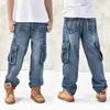 Мужские джинсы 2023 Большой размер 30 44 модные большие карманы хип -хоп скейтборд повседневный мужчина джинсовый бренд Blue Black Brand 230715