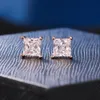 Hip Hop rapper Men Stud Earrings Jewelry Gold Silver foursquare Diamond square big zircon earrings night club Jewelry accessories 3mm 4mm 5mm 6mm 7mm 8mm 1470