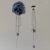 Tour de cou européen américain bleu Rose fleur pendentif cou chaîne tout assorti clavicule réglable boucles d'oreilles asymétriques