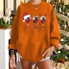 Felpe con cappuccio da donna Natale Donna Girocollo Pullover a maniche lunghe Magliette allentate casual Bicchiere da vino rosso Camicie stampate Tute da donna