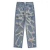 Men's Jeans Water Ripple Holes Do Old Straight And Women's Hip-hop National Tide Loose Street Trousers