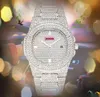 Full Diamonds Pierścień Pierścień Square Quartz Ruch Watch Women Men Klasyczny popularny styl biznes trzy szwy dzień data