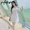 Vestidos casuales básicos Sexy fuera del hombro Bow Dres Slim Short Slip Dress Ladies Style Birthday Formal Elegant White Mini Drop 230715