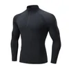 Camisas casuais masculinas justas fitness esportes corrida treinamento camiseta manga longa botão curto