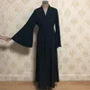 Muzułmańskie nowe mody Abayas dla kobiet luźne basena basena czarna muzułmańska sukienka kobiety pełne rękawy pas pasa otwartego abaya bez hidżab227o