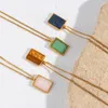 Pendant Necklaces Minimalist Jewelry Stainless Steel Square Tag Natural Roses Quartz Lapis Stone Necklace For Women Cuban Chain Choker