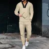 Chándales para hombre Waffle manga larga empalmado Stand Neck Set Moda Casual Media cremallera Casual Sports Set Hombres