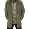 Męskie kurtki M - 4xl vintage męskie płaszcz koszuli solidny kolor guziki z kapturem z kapturem długie rękawy