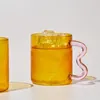 タンブラーコーヒーマグカラフルな耳ガラス手作りの手作りシンプルウェーブカップ水タンブラーギフトドリンクウェア300ml 230715