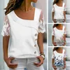 Blusas Femininas Blusa de Renda Estampada Floral Camiseta Colorida Gola Distorcida Vibrante Verão Streetwear Com