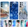 För Samsung Galaxy S22 | S22+ Ultra 5G Case Back Tone Cover Plus Coque Marble Snow Flake Winter Christmas