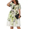 Lässige Kleider Damen Plus Size Sommerkleid Kurzarm Paletead Taille Loose Fit Swing T-Shirt mit Taschen Vestido feminino