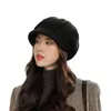 Berets Frauen achteckiger Hut Vintage Short Bim Maler Maser Beret für atmungsbezogene Leinen flache Kappe Künstler