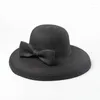 Cappelli a tesa larga Vintage Dome Dropped Eaves Bowknot Paper Straw Top Hat Protezione solare Stage Show Forma concava
