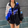 Giacche da donna Giacca da donna stampata tuta da corsa American hip hop street style Y2K giacca a vento oversize uniforme bomber top 230715