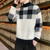 Männer Pullover Plaid Warme Hälfte Rollkragenpullover Männer Winter Mode Dicke Herren Casual Pullover Männliche Kleidung Stricken Tops MY935