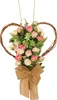 Fiori decorativi San Valentino Porta Ghirlanda Ghirlande di bouquet di rose rosa artificiali per ghirlanda di fiori di bowknot di juta frontale Wal