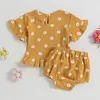 Ensembles de vêtements bébé fille 2 pièces tenues d'été à manches courtes col rond hauts floraux Bloomer Shorts ensemble vêtements pour bébés