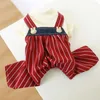 Roupa para cachorro Macacão para animais de estimação Adorável Fecho de botão Macacão confortável para gato listrado Roupa Suprimentos Macacão