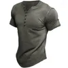 Men's T Shirts Summer European And American Henley Shirt Short Sleeve Solid T-shirt Top