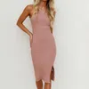 Casual Dresses Solid Vest Sundress Holiday Beach Summer For Women 2023 Wrap Buttocks Slim Long Dress Knitted Slit Vestido