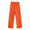 Women s Two Piece Pants Orange Flowing Flare Leg Long Women Chic Lady Elegant High Waisted Suit Trousers Female Straight Full 230715