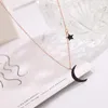 Pendant Necklaces Korean Style Fashion Black Zircon Star Moon Stainless Steel For Women Sweet Sexy Female Clavicle Chain Jewelry