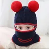 Berets Beanies Baby Ring Hat Pompom Winter Children Hats Knitted Cute Cap For Girls Boys Warm Fleece Lining Earflap Caps Kids