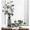 Konstgjord plast Eukalyptus trädgrenblad för bröllopsdekoration Blomma arrangemang trädgård jul faux silke grön växt 3 c224i