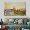 Claude Monet Canvas Art Tulip Field i Holland Handgjorda oljemålning Impressionist Artwork Home Decor Modernt Modern