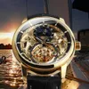Zwycięzca kurtek klasyczny retro automatyczne zegarki mechaniczne Tourbillon szkielet męski zegarek faza oryginalna skórzana zegar paska