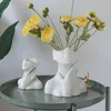 Objets décoratifs Figurines Style Nordique Fleur Vase Femmes Corps Demi Visage Pot En Céramique Art Artisanat Chambre Salon Bureau Décoration 230715