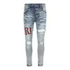Designer Stack Jeans jeans européen pourpre Jean Men broderie courtepointe Ripped for Trend Brand Vintage Pant Mens Fold Slim Skinny Fashion747