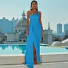 Party Dresses One Shoulder Wrap Hem Satin Dress Evening Women Sleeveless Floor Lenght Bodycon Backless Maxi Prom Yellow