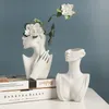 Objets décoratifs Figurines Style Nordique Fleur Vase Femmes Corps Demi Visage Pot En Céramique Art Artisanat Chambre Salon Bureau Décoration 230715