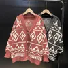 Frauen Pullover 2023 Herbst Winter Strickte Weibliche Strickjacke Lose Streetwear Stricken Pullover Mantel Argyle Druck Oansatz Frauen Jacke