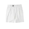 Мужские шорты Черный белый хаки летний эластичный дизайн талии драпировать прямые брюки укороченные шор -брюки с пряжкой