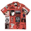 남자 Tshirts Red Wacko Maria 멀티 포스터 패턴 프린트 짧은 슬리브 셔츠 여름 남녀 하와이 비치 셔츠 일본 230715