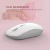 Clavier Souris Combos Clavier Français Sans Fil 2400DPI Souris 2.4Ghz Ultra-Fine AZERTY Clavier Souris Ensemble Portable Silencieux Ergonomique- Rose/argent 230715