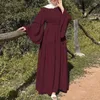 Etniska kläder islam abaya klänning fast färg mode o-hals långärmad mantel femme musulman elegant casu