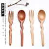 Flatware Sets 14 3cm Long Handle Wavy Solid Wood Fork Dessert Restaurant Small Wooden Spoon Household Tableware