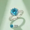 Band Rings Blue color diamond rings s925 round cut 3ct diamonds engagement 925 silver jewelry round moissanite ring