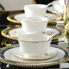 Conjunto de pratos de jantar de porcelana branca com borda de ouro em relevo, porcelana fina, conjuntos de talheres de luxo