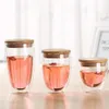 Wärmedämmung Wein Café Saft Tasse BPA Doppelwandiges Glas für Bar Versiegelung Reisekaffeetasse mit Bambusdeckel Q1222266r