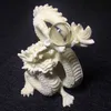 Asbakken Witte draak spelen kraal beeld Prachtig handgesneden Moderne kunst beeldhouwkunst Highend woondecoraties Chinese mascotte geschenk standbeeld x0627