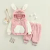 Kledingsets Tweedelig pak voor meisjes Warme contrastkleur Lange mouw Ear Hoodie met broek voor verjaardagsfeestje