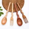 Flatware Sets 14 3cm Long Handle Wavy Solid Wood Fork Dessert Restaurant Small Wooden Spoon Household Tableware