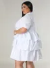 Plus storlek klänningar wmstar plus size klänningar för kvinnor solid sommar söt elegant midi skjortor klänning mode födelsedagskläder grossist dropp 230715